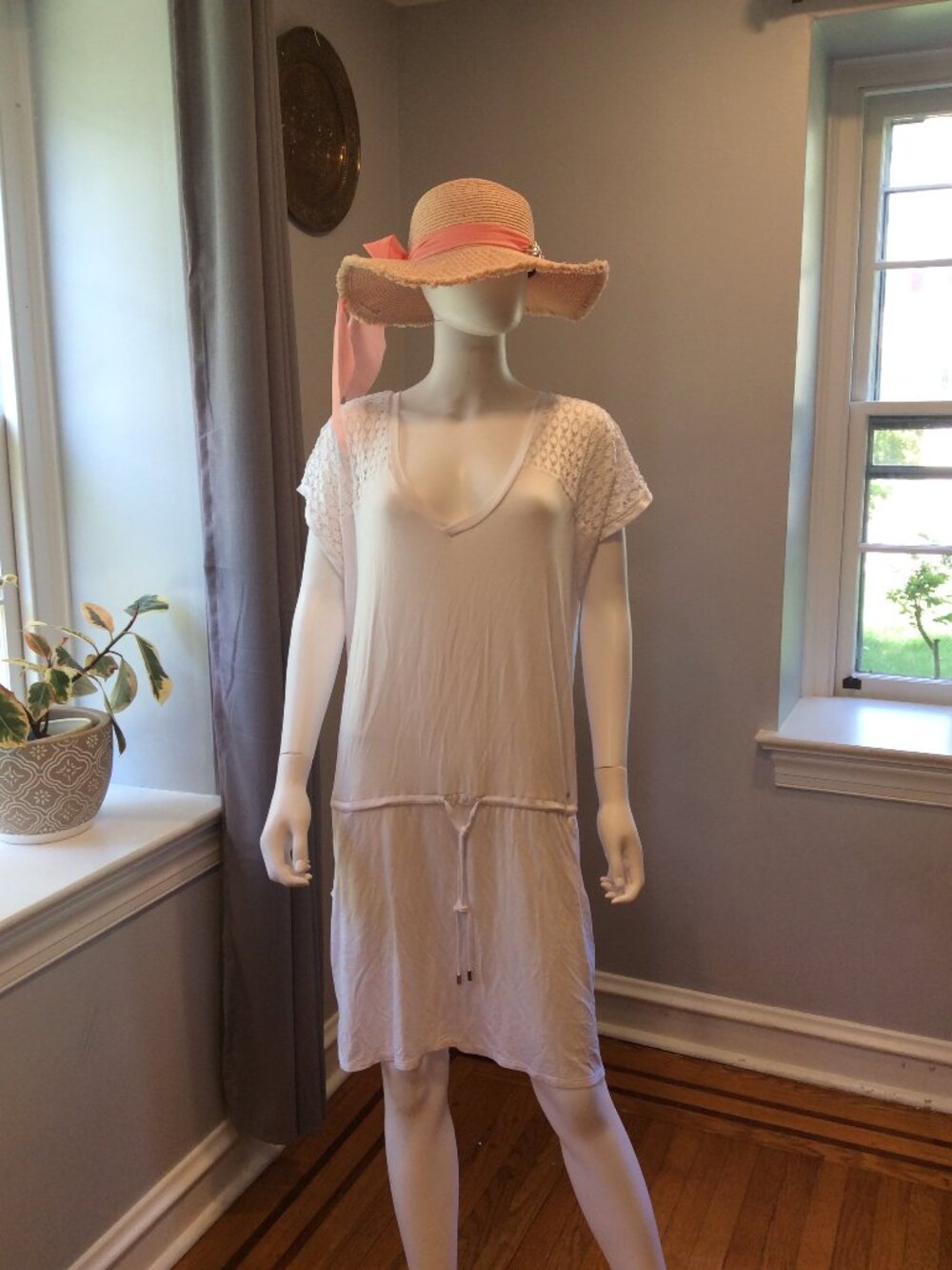 Calvin Klein White Textured Dress Sleeveless Elegant Summer Dress